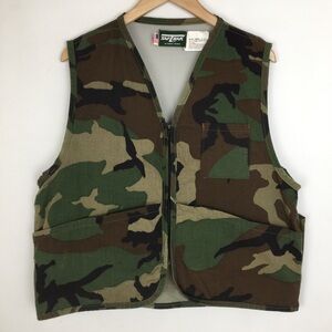 Vintage SafTbak Vest Mens Green Camo Hunting Shooting Full Zip Made in USA